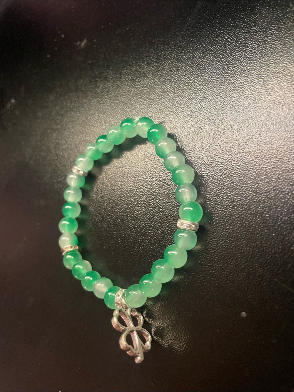 Green Beaded Bracelet with Silver Treble Clef Charm